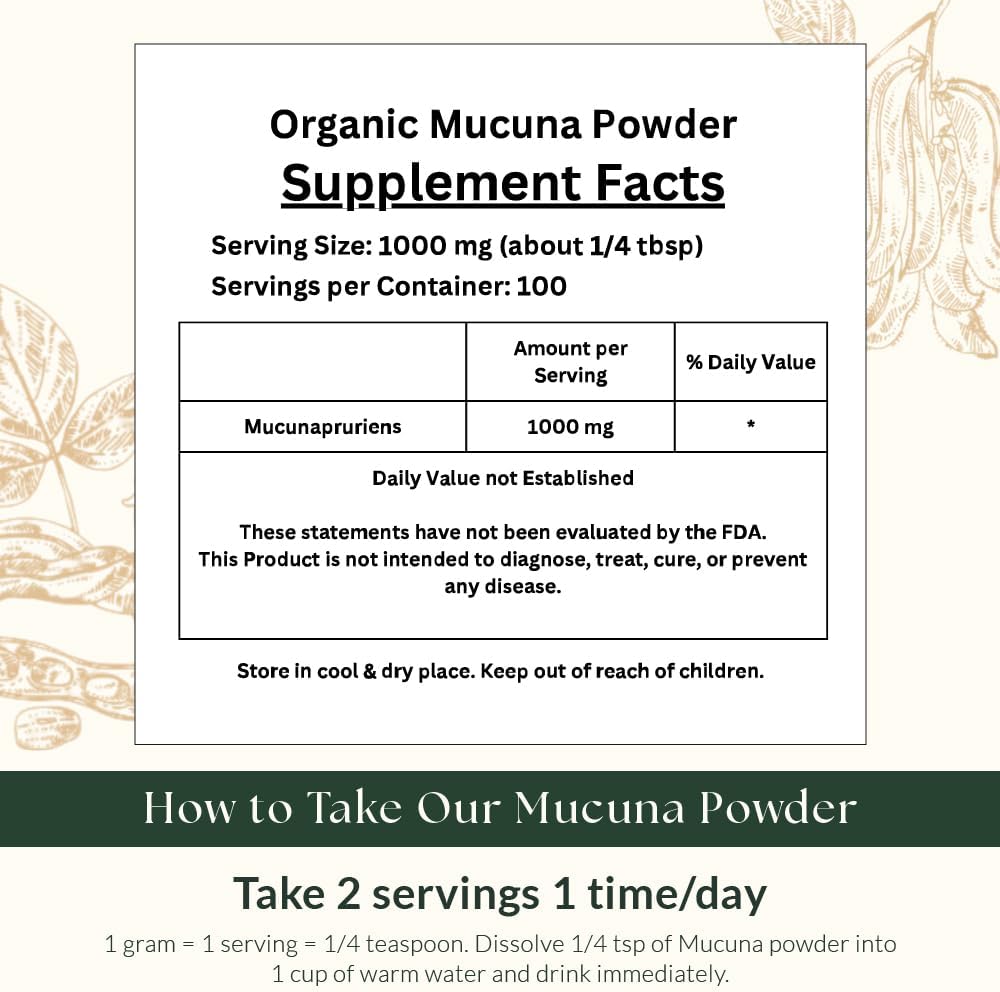 Organic Mucuna Pruriens Powder Supplement - 200g - Vegan & Gluten Free - Sewanti Herbal Powder