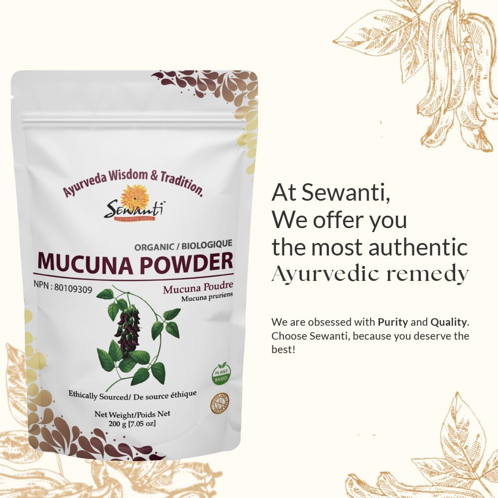 Organic Mucuna Pruriens Powder Supplement - 200g - Vegan & Gluten Free - Sewanti Herbal Powder