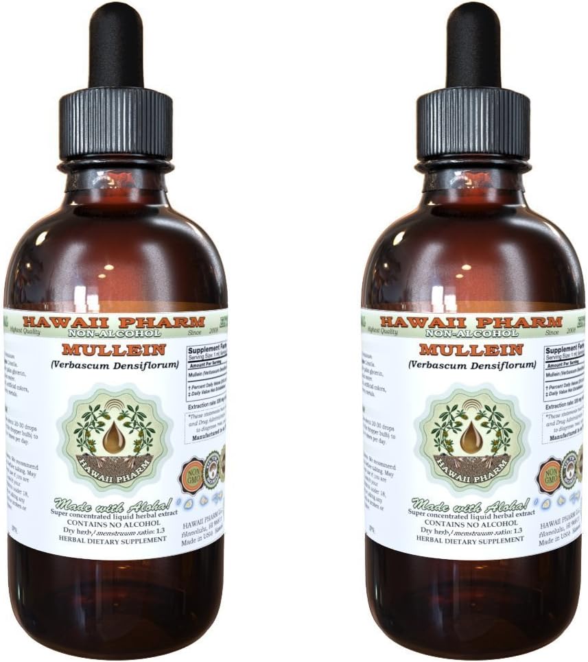 Organic Mullein Alcohol-Free Liquid Extract, Dried Flower Glycerite Herbal Supplement 8 oz - Hawaii Pharm USA