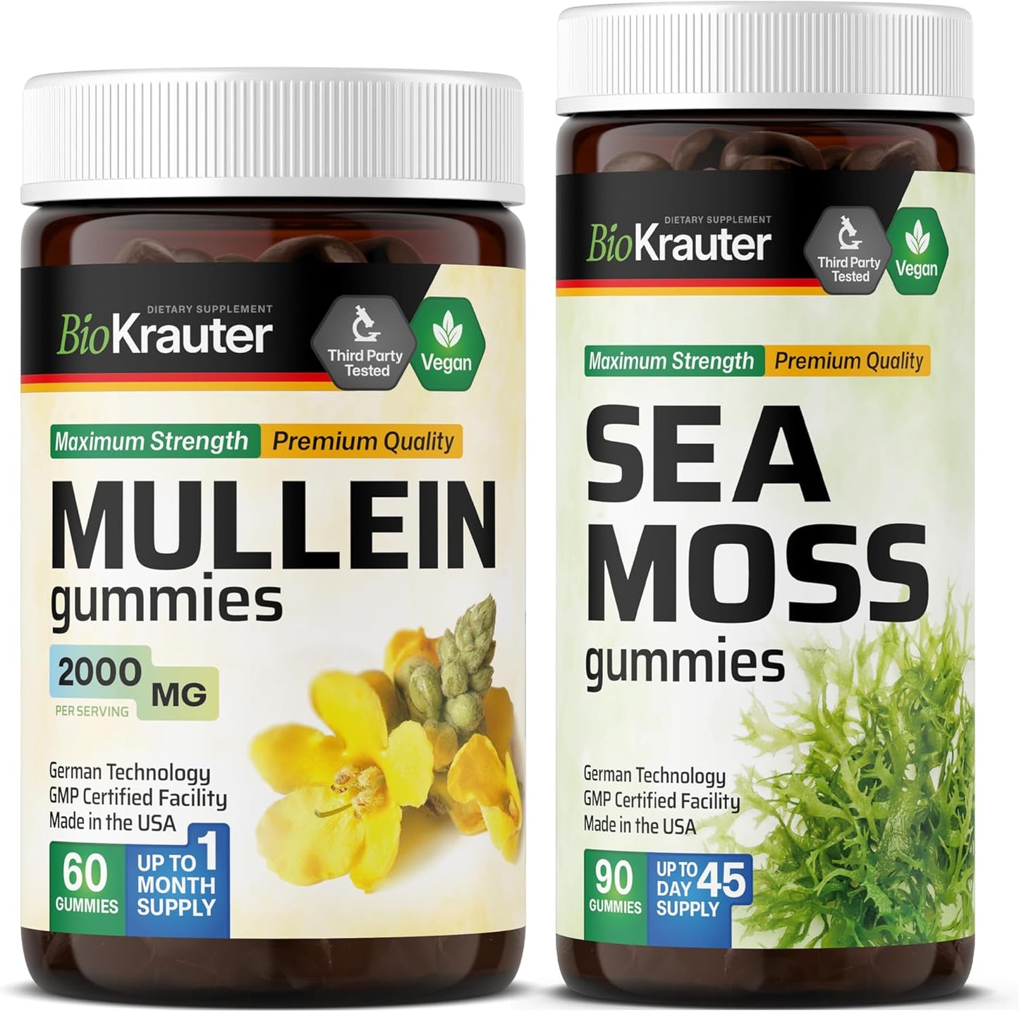 Organic Mullein and Sea Moss Gummy Supplements Bundle - 60 Mullein Gummies + 90 Sea Moss Gummies