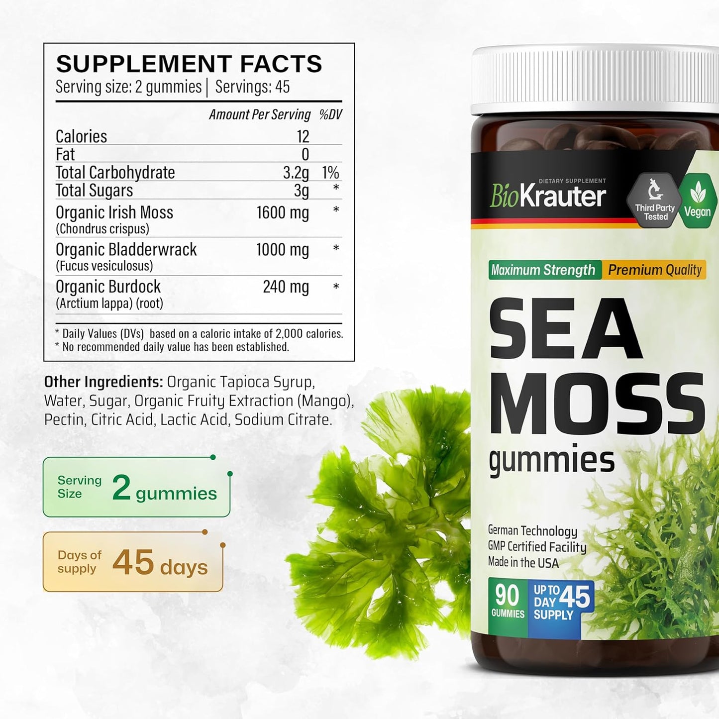 Organic Mullein and Sea Moss Gummy Supplements Bundle - 60 Mullein Gummies + 90 Sea Moss Gummies