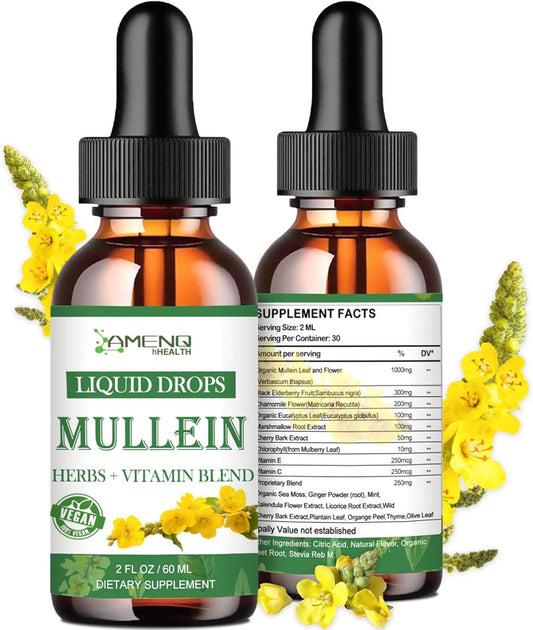 Organic Mullein Drops for Lung Health, Lung Cleanse Detox for Smokers, Mullein Leaf Extract for Respiratory Health - 2 FL/OZ