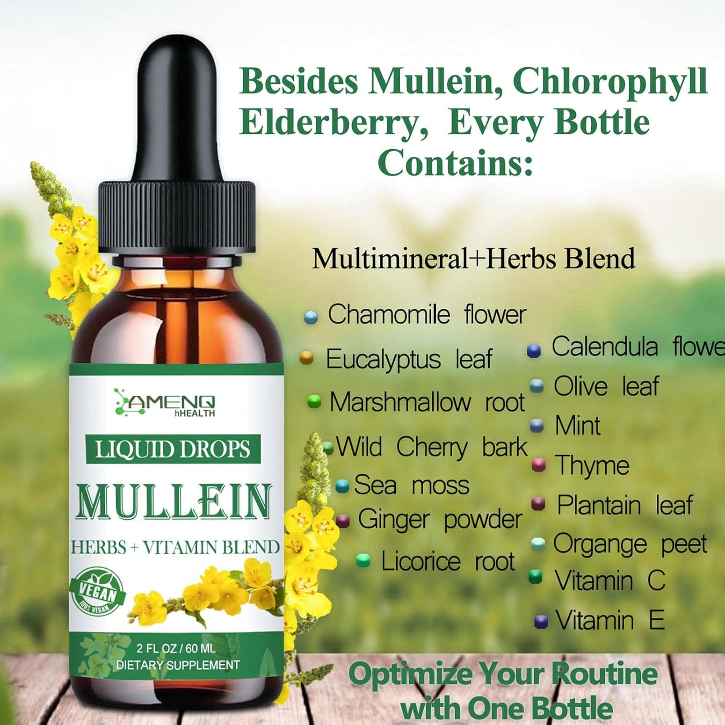 Organic Mullein Drops for Lung Health, Lung Cleanse Detox for Smokers, Mullein Leaf Extract for Respiratory Health - 2 FL/OZ