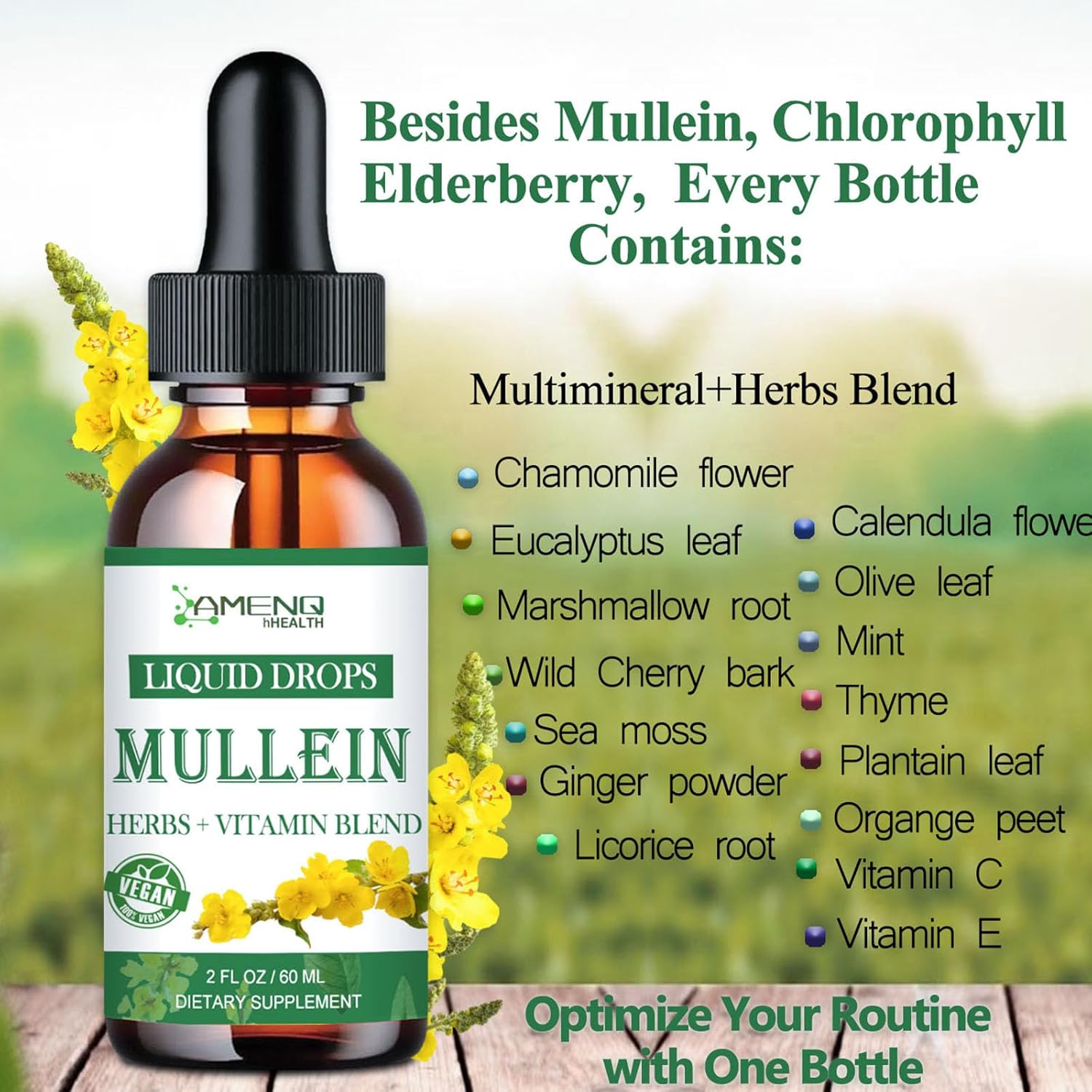 Organic Mullein Drops for Lung Health, Lung Cleanse Detox for Smokers, Mullein Leaf Extract for Respiratory Health - 2 FL/OZ