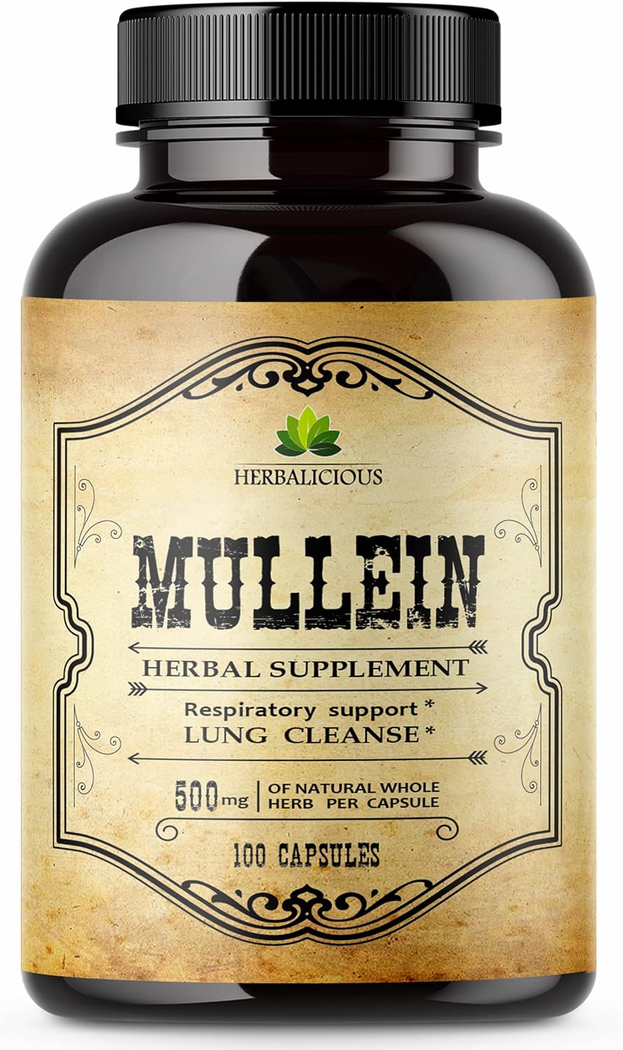 Organic Mullein Leaf Capsules - Lung & Digestive Wellness Supplement - Respiratory Support Pills - Vegan Non-GMO Herbal Extract - 100 Capsules