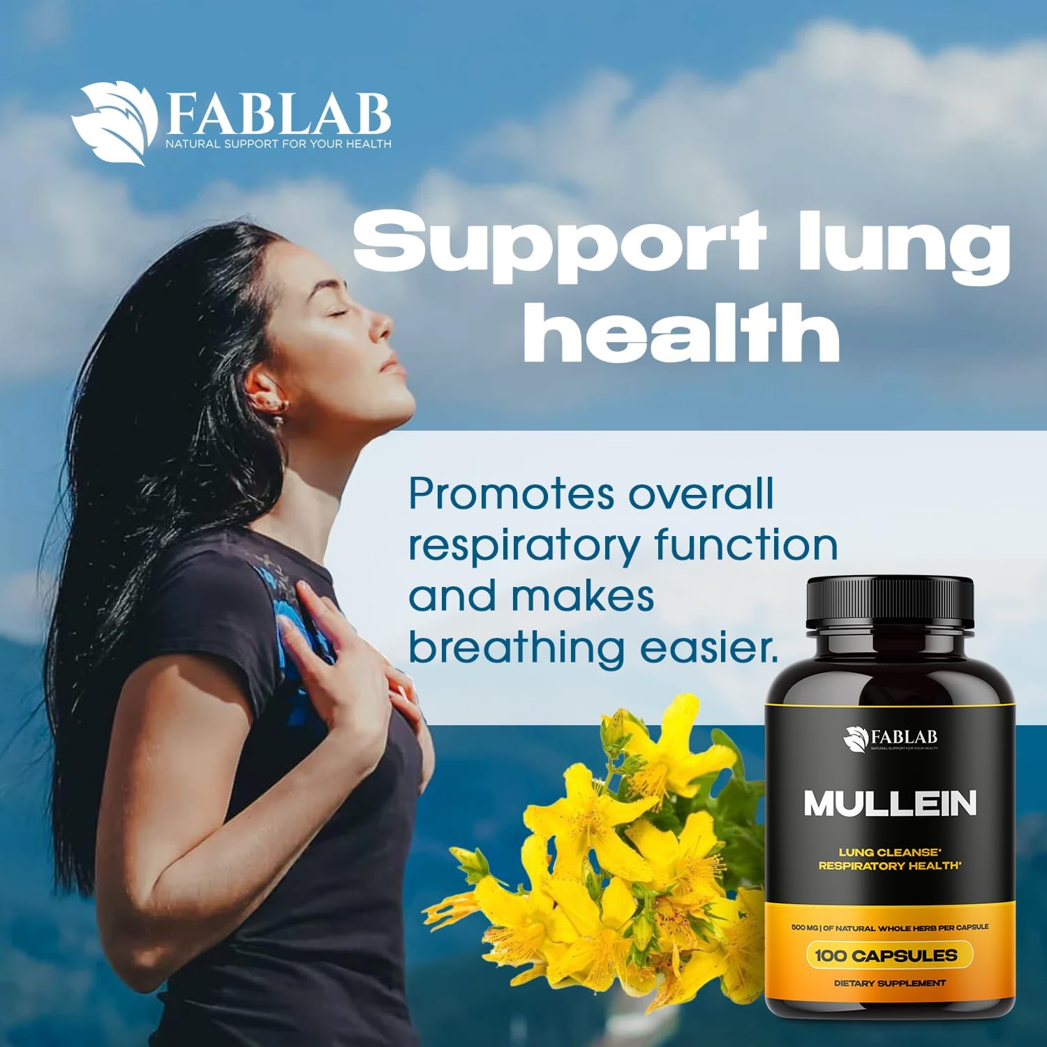 Organic Mullein Leaf Capsules for Healthy Respiratory Function & Immune Support - Lung Cleanse Herbal Supplement (100 Caps)