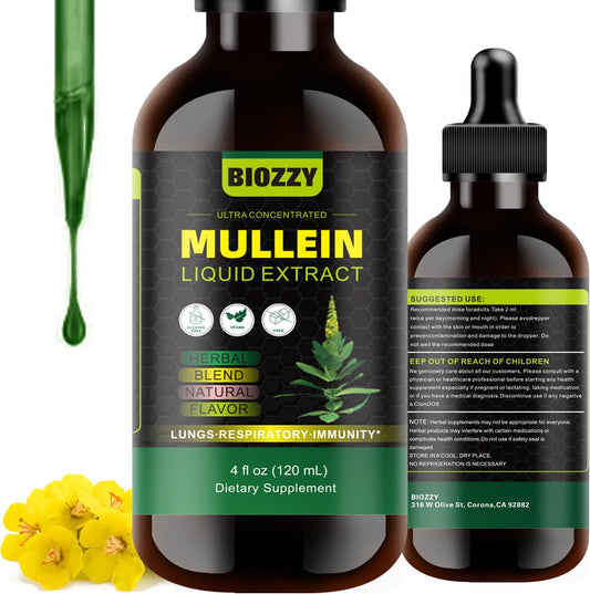 Organic Mullein Leaf Drops for Lung Health | Herbal Mullein Extract for Respiratory Support | Liquid Mullein Supplement