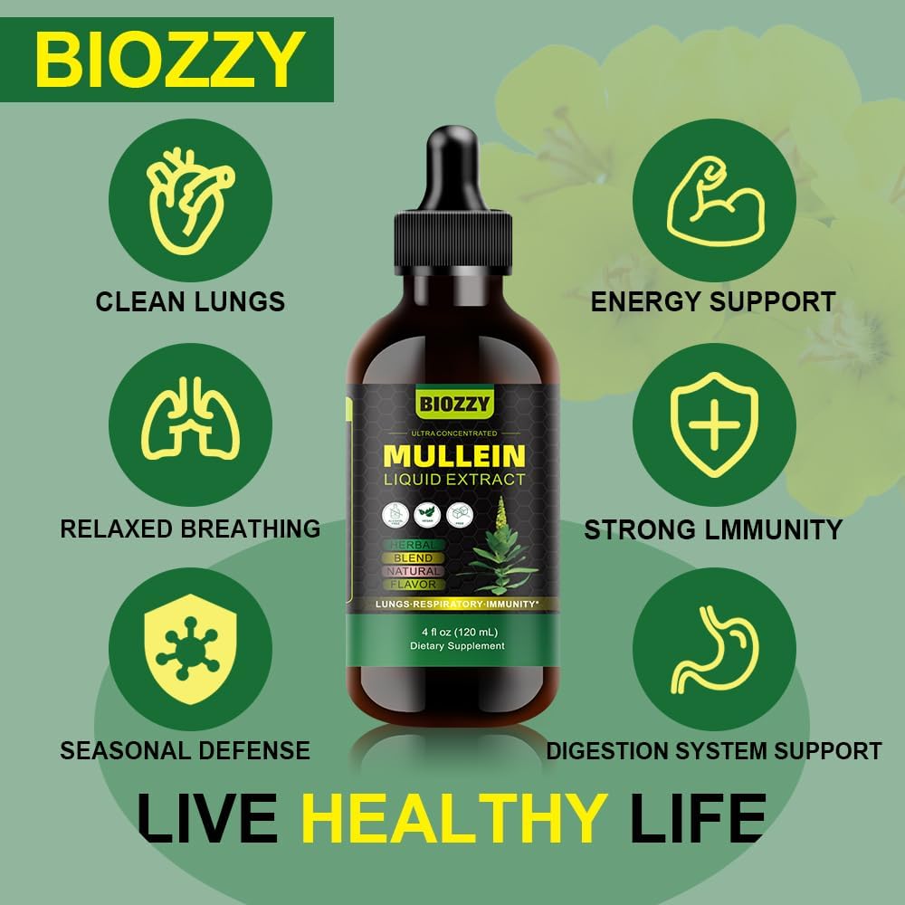 Organic Mullein Leaf Drops for Lung Health | Herbal Mullein Extract for Respiratory Support | Liquid Mullein Supplement