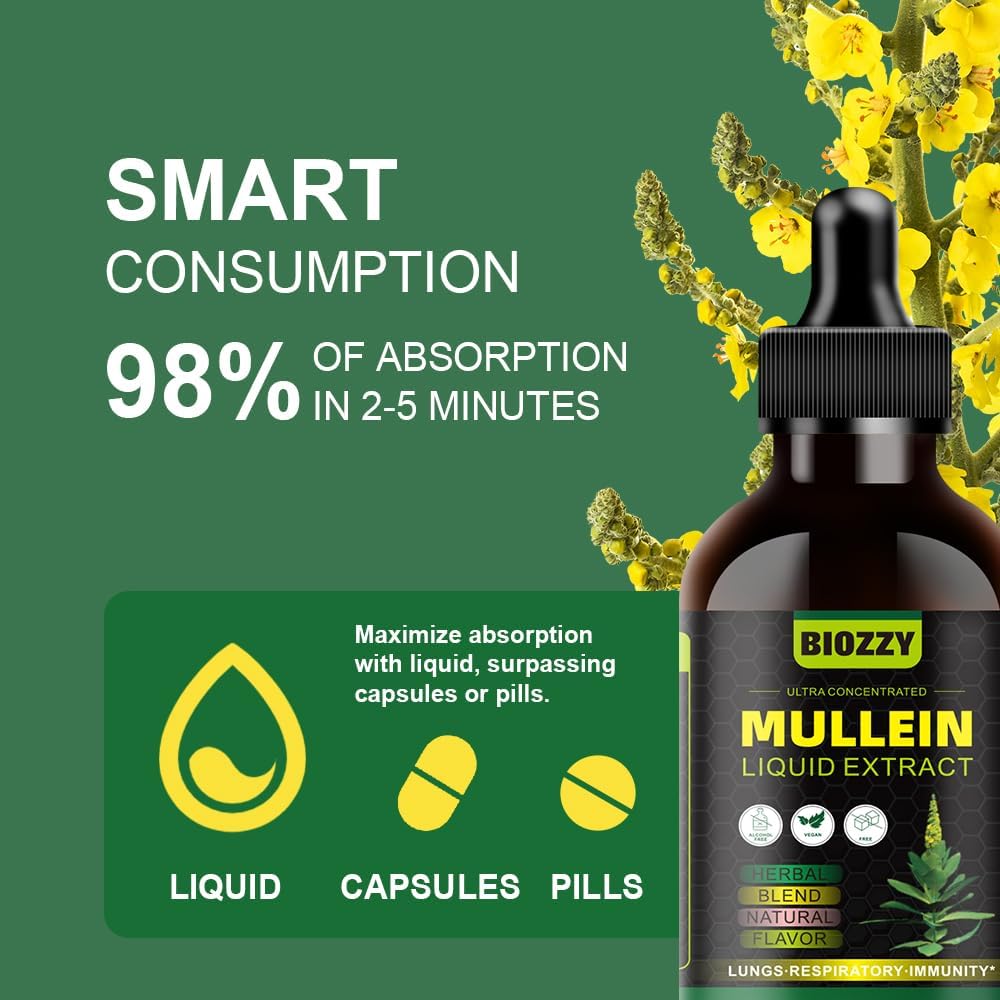 Organic Mullein Leaf Drops for Lung Health | Herbal Mullein Extract for Respiratory Support | Liquid Mullein Supplement