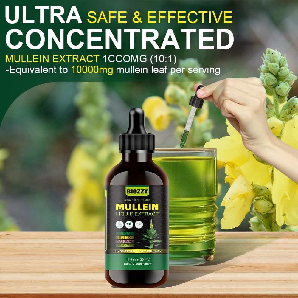 Organic Mullein Leaf Drops for Lung Health | Herbal Mullein Extract for Respiratory Support | Liquid Mullein Supplement