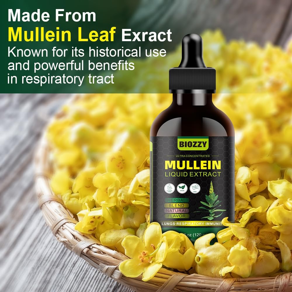 Organic Mullein Leaf Drops for Lung Health | Herbal Mullein Extract for Respiratory Support | Liquid Mullein Supplement