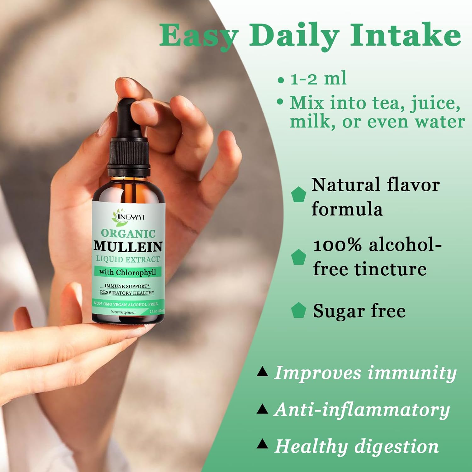 Organic Mullein Leaf Drops with Chlorophyll, Vitamin C & Cinnamon for Immune & Respiratory Support