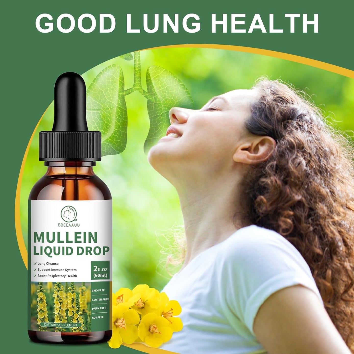 Organic Mullein Leaf Drops with Quercetin & Elderberry for Lung & Immune Support - 1000MG Extract - Non-GMO, Vegan - 2 Fl Oz