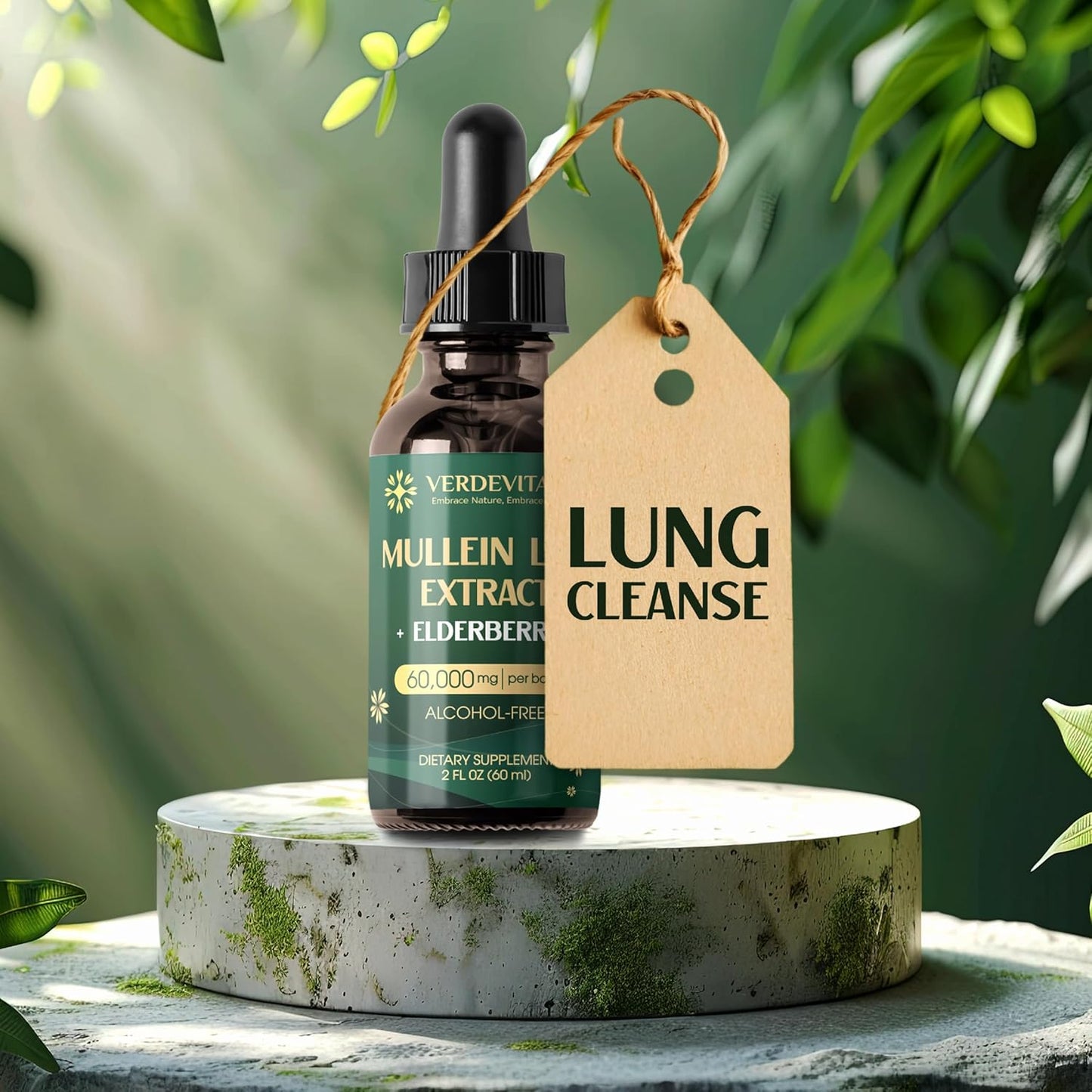 Organic Mullein Leaf & Elderberry Drops for Lung Cleanse - Immune Support Tincture - Herbal Supplement for Detox - 2 Fl Oz