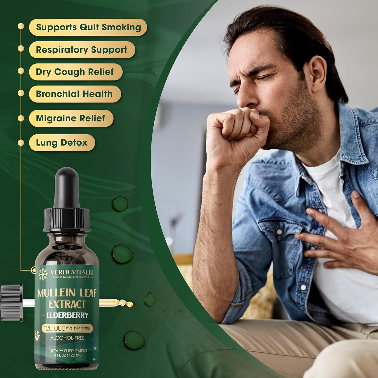 Organic Mullein Leaf & Elderberry Extract Drops for Lung Support - Respiratory System Cleanse & Detox Tincture - Herbal Supplement - Non-GMO - 4 Fl Oz - Made in USA