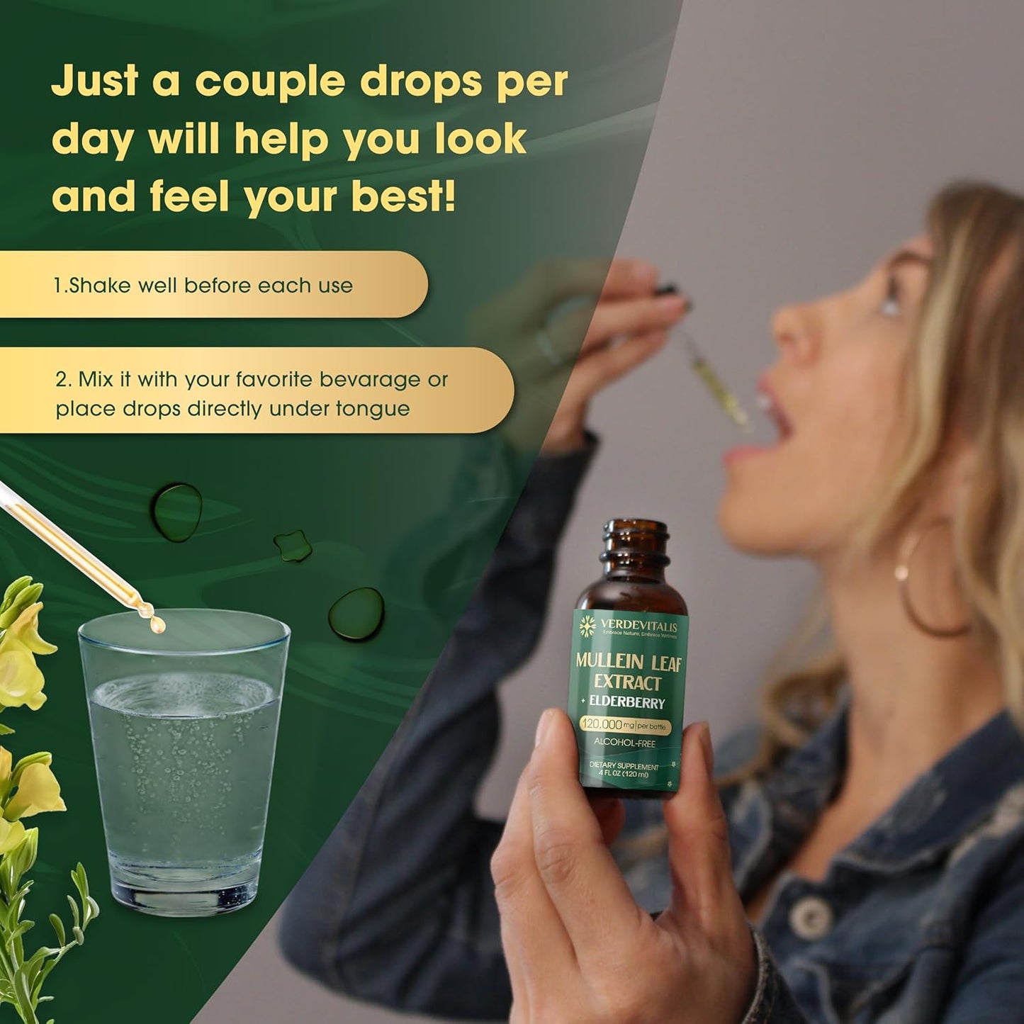 Organic Mullein Leaf & Elderberry Extract Drops for Lung Support - Respiratory System Cleanse & Detox Tincture - Herbal Supplement - Non-GMO - 4 Fl Oz - Made in USA