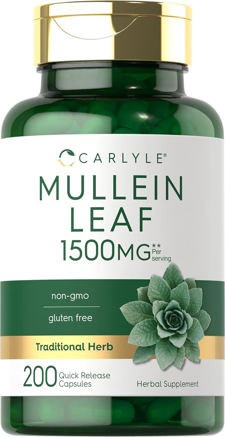 Organic Mullein Leaf Extract 1500mg | 200 Capsules | Verbascum Thapsus | Non-GMO, Gluten Free Supplement