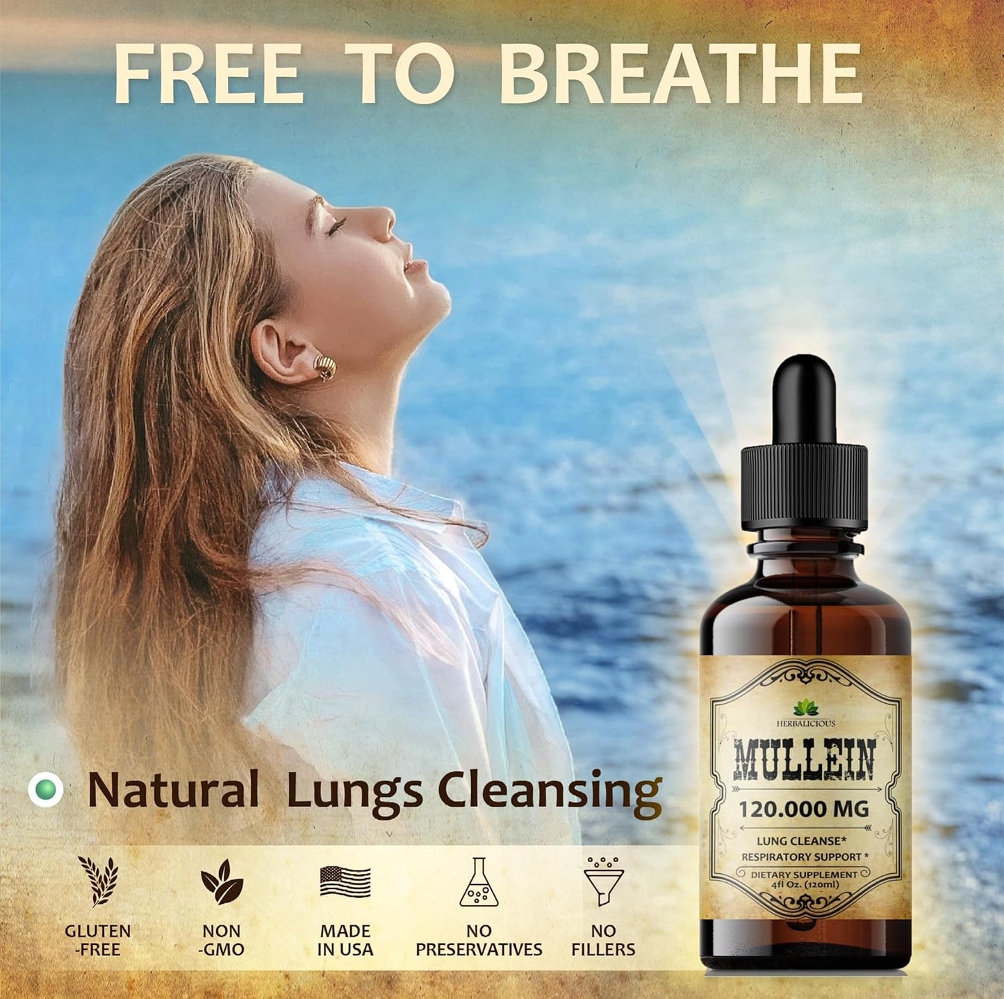 Organic Mullein Leaf Extract Drops - Lung Cleanse Supplement - Vegan & Non-GMO - 4 Fl Oz Bottle