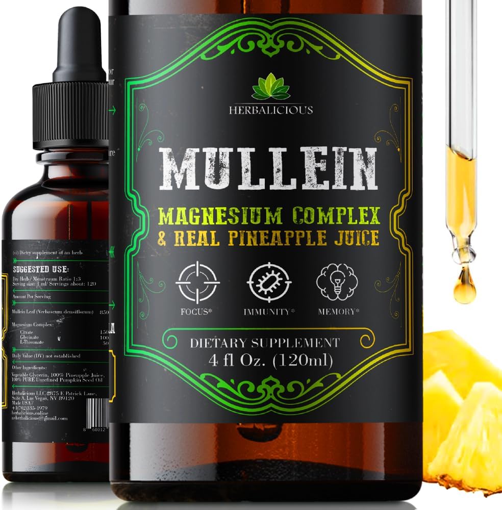 Organic Mullein Leaf Extract Drops for Lung Cleanse - Vegan & Non-GMO Liquid Supplement with Verbascum Thapsus