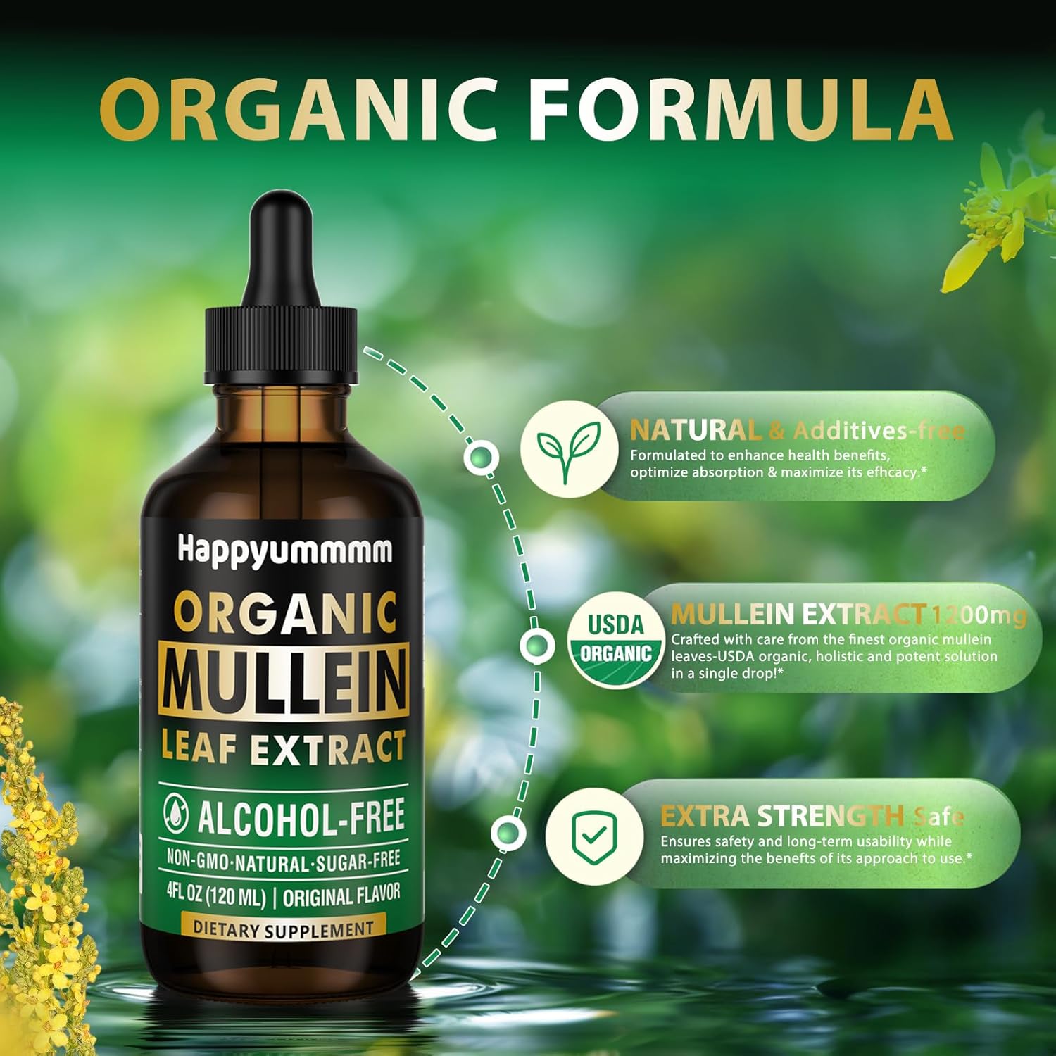 Organic Mullein Leaf Extract Drops for Lung Cleanse - Vegan Tincture with Chlorophyll - Immune and Respiratory Support - 4 fl oz