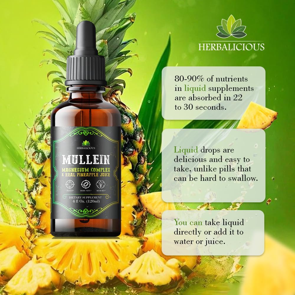 Organic Mullein Leaf Extract Drops for Lung Cleanse - Vegan & Non-GMO Liquid Supplement with Verbascum Thapsus