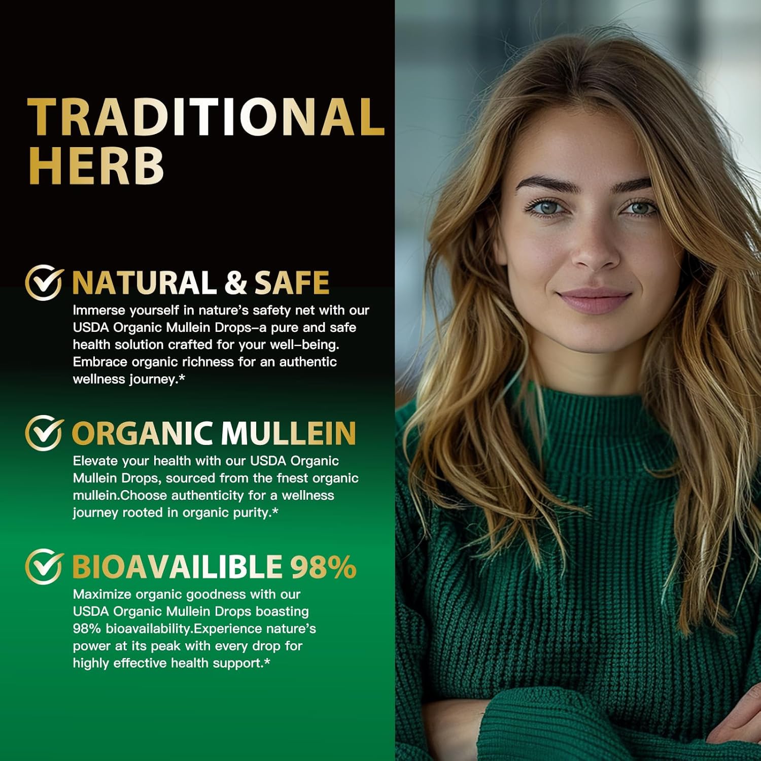 Organic Mullein Leaf Extract Drops for Lung Cleanse - Vegan Tincture with Chlorophyll - Immune and Respiratory Support - 4 fl oz