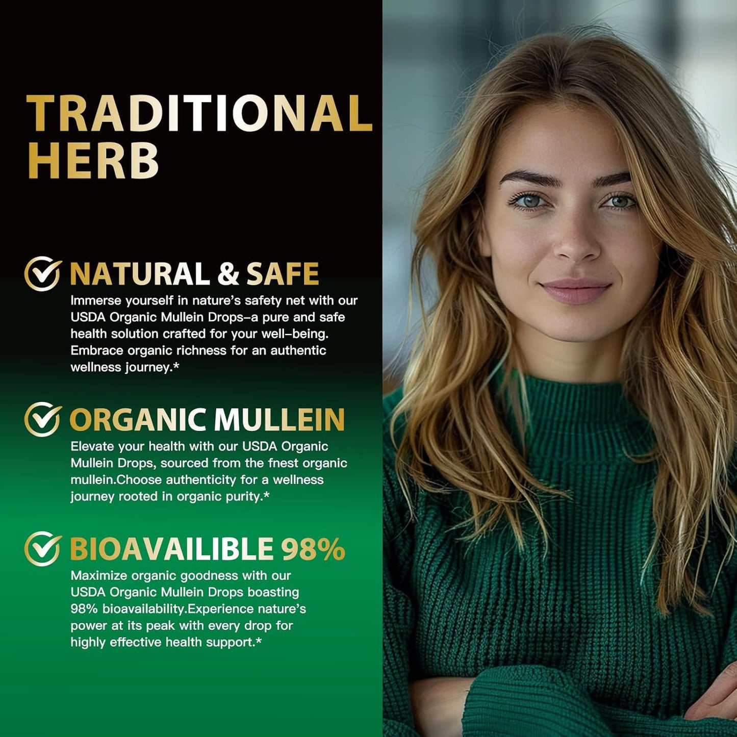 Organic Mullein Leaf Extract Drops for Lung Cleanse - Vegan Tincture with Chlorophyll - Immune and Respiratory Support - 4 fl oz