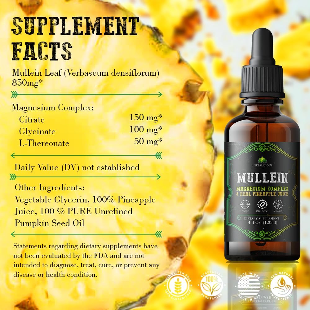 Organic Mullein Leaf Extract Drops for Lung Cleanse - Vegan & Non-GMO Liquid Supplement with Verbascum Thapsus