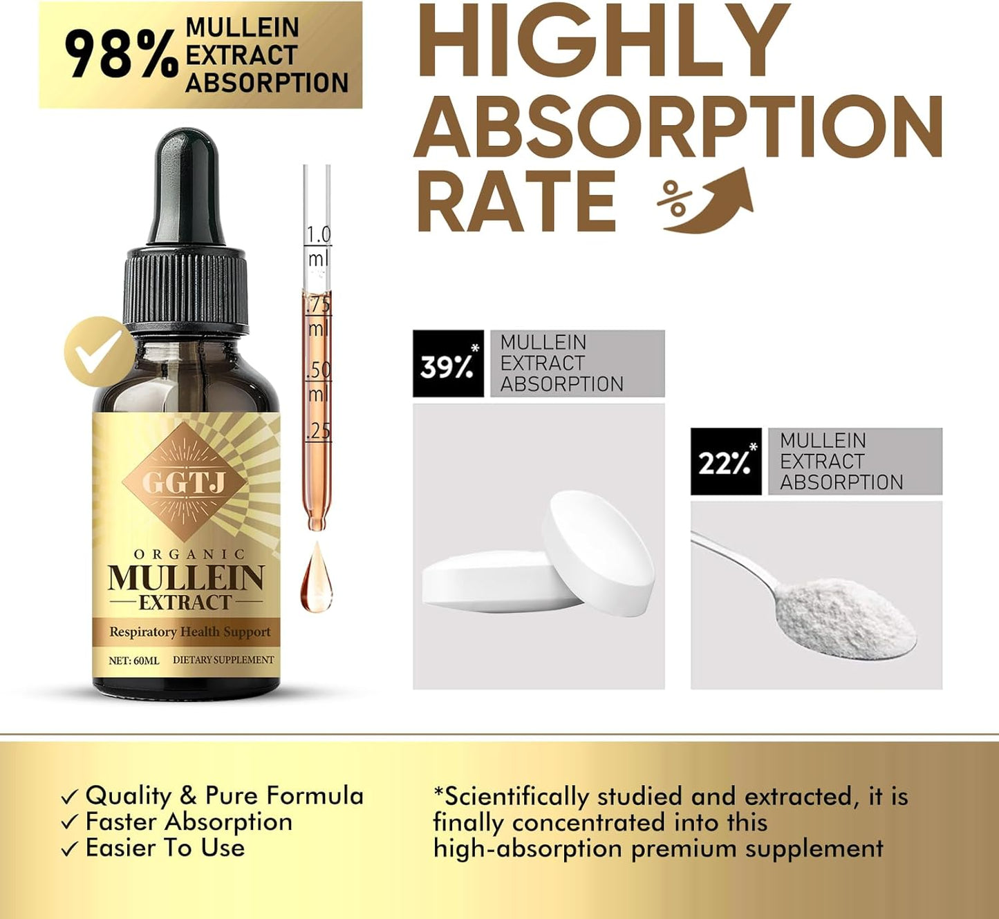 Organic Mullein Leaf Extract Drops for Respiratory Health & Lung Cleanse - 2 Oz, Non-Alcohol & Sugar-Free Formula