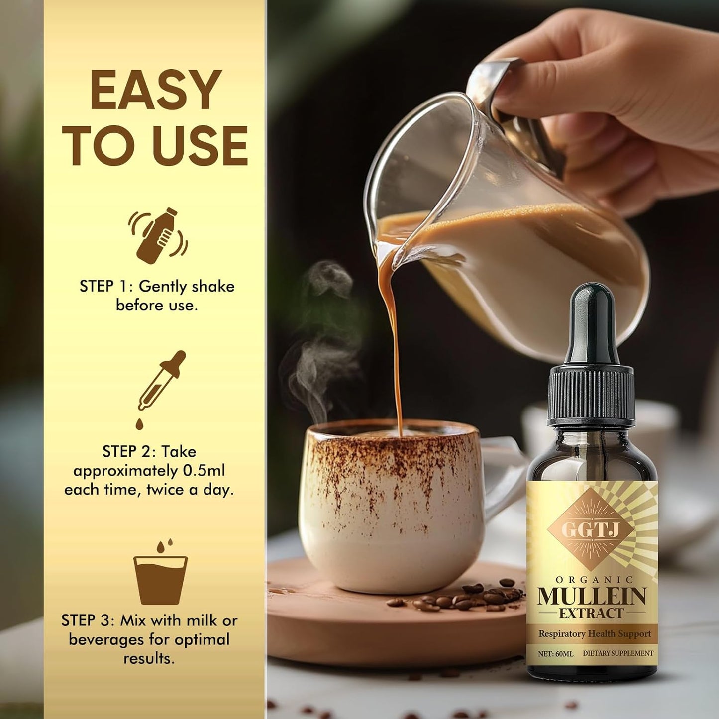 Organic Mullein Leaf Extract Drops for Respiratory Health & Lung Cleanse - 2 Oz, Non-Alcohol & Sugar-Free Formula