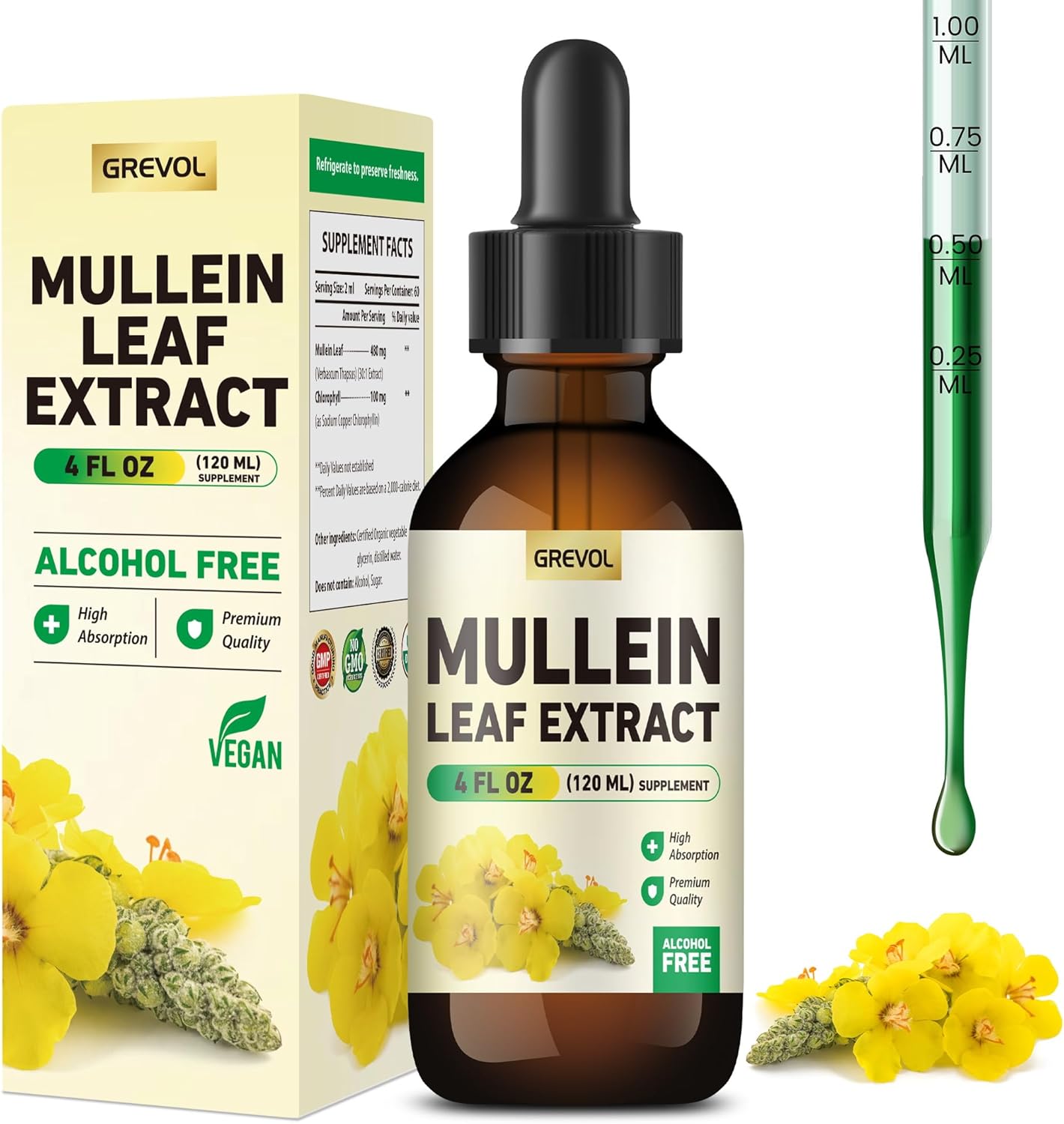 Organic Mullein Leaf Extract Drops with Chlorophyll for Respiratory & Immune Support - Non-GMO Vegan Tincture (4 Fl Oz)