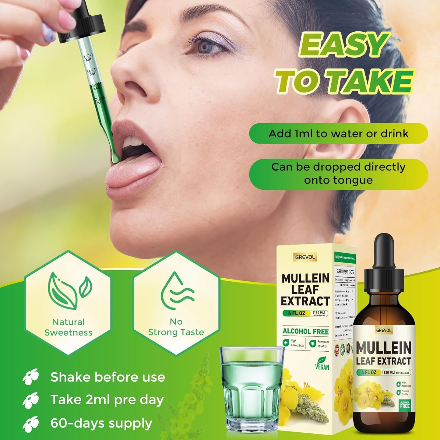Organic Mullein Leaf Extract Drops with Chlorophyll for Respiratory & Immune Support - Non-GMO Vegan Tincture (4 Fl Oz)