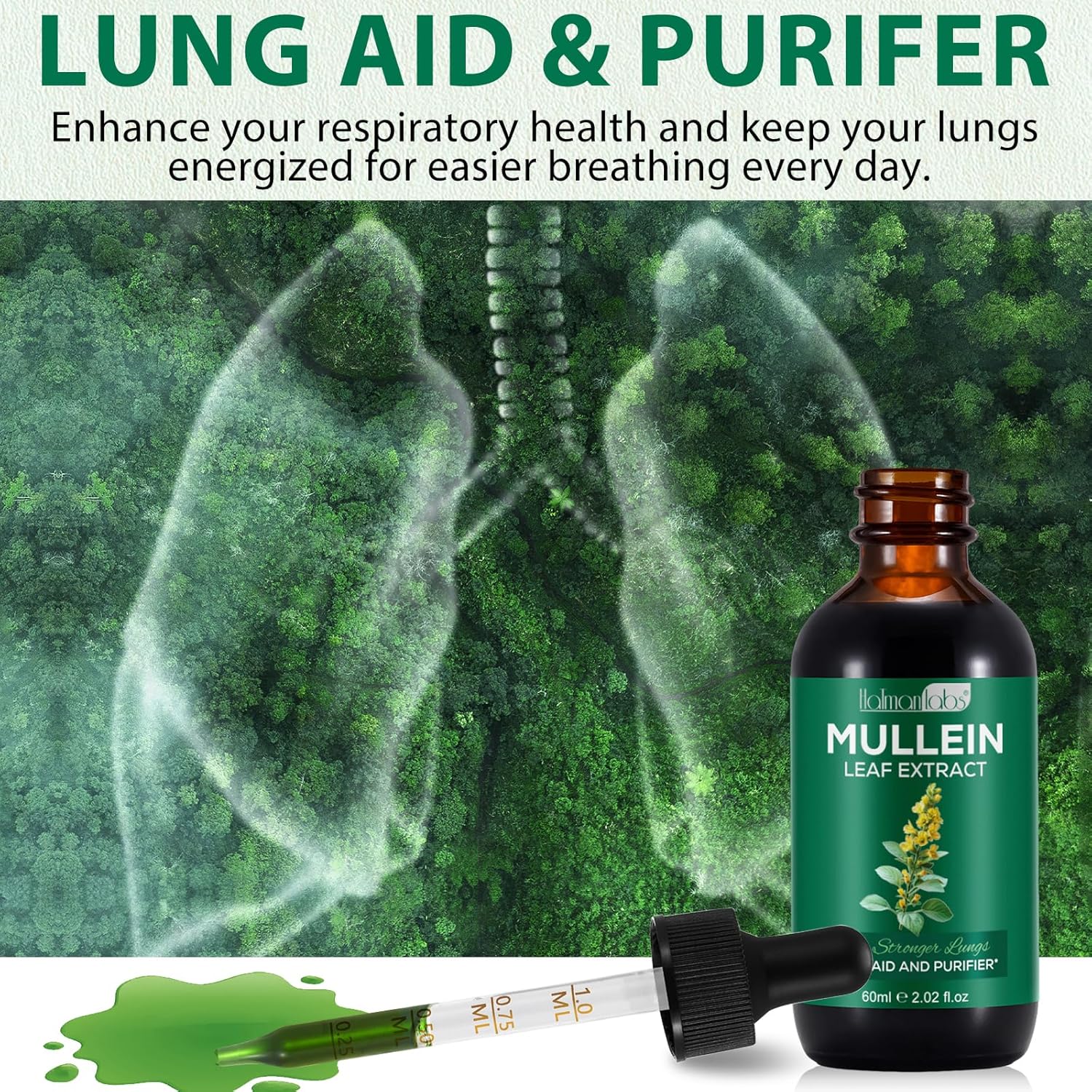 Organic Mullein Leaf Lung Cleanse Drops - 2.02 Fl.Oz Supplement for Respiratory Health