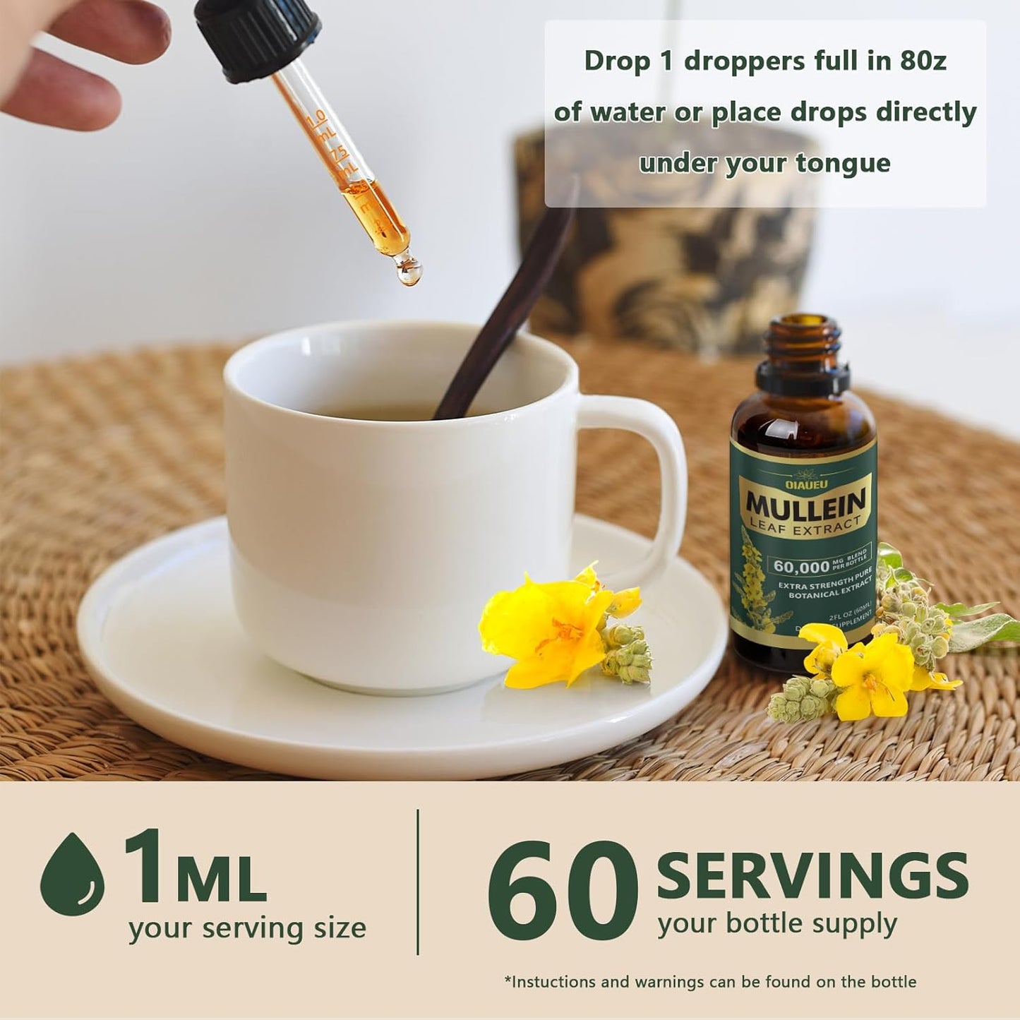 Organic Mullein Leaf Tincture for Lung Cleanse and Respiratory Health - 2 fl oz Vegan Liquid Extract