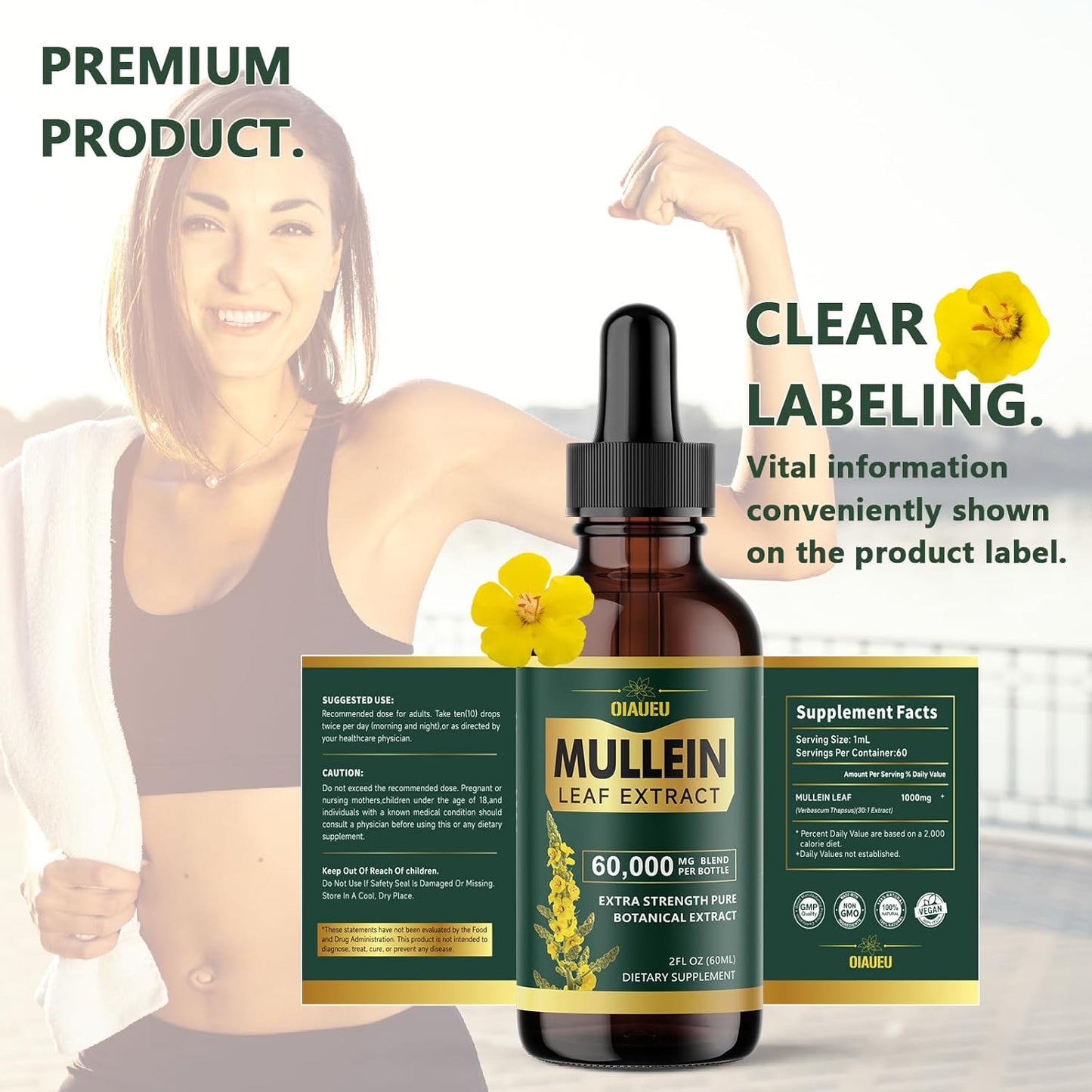 Organic Mullein Leaf Tincture for Lung Cleanse and Respiratory Health - 2 fl oz Vegan Liquid Extract