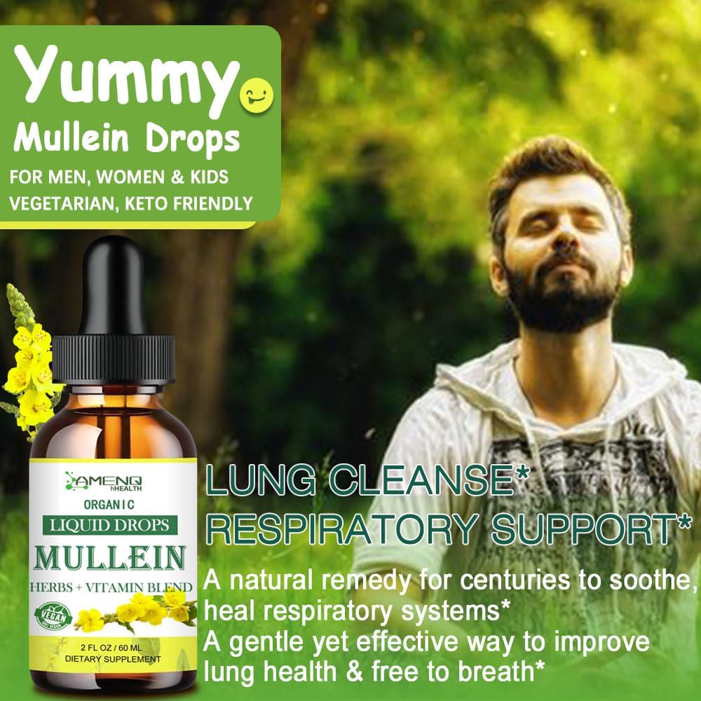 Organic Mullein Lung Drops with Elderberry & Ginger for Lung Health - Alcohol-Free Tincture for Respiratory Support - 2 FL/OZ