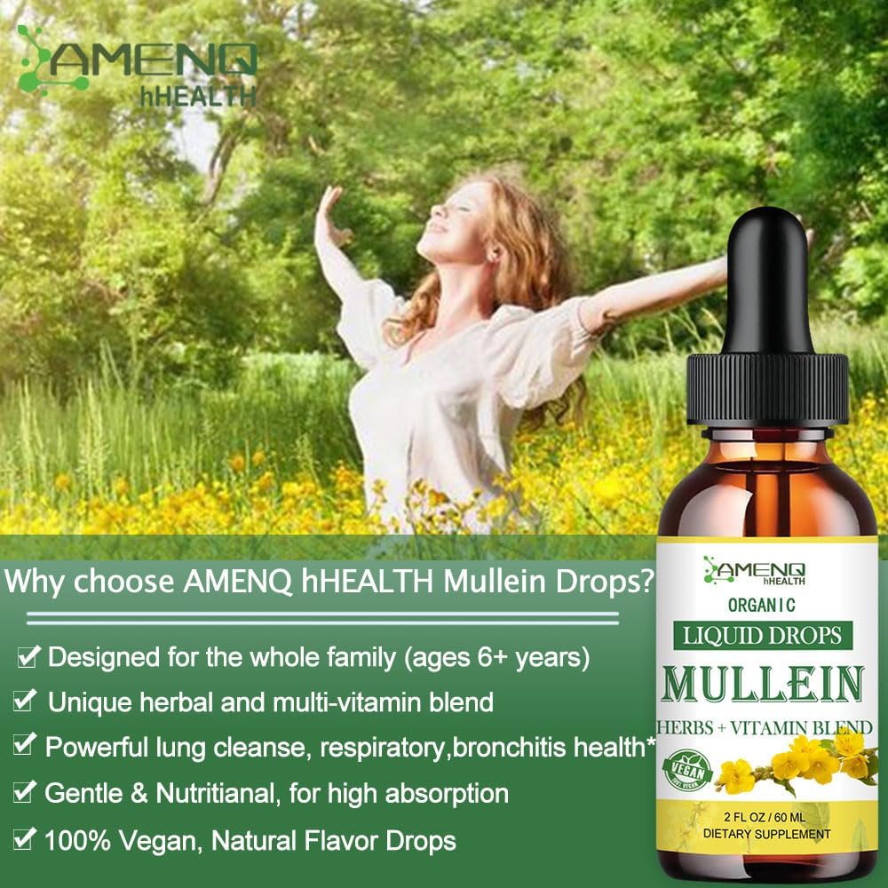 Organic Mullein Lung Drops with Elderberry & Ginger for Lung Health - Alcohol-Free Tincture for Respiratory Support - 2 FL/OZ