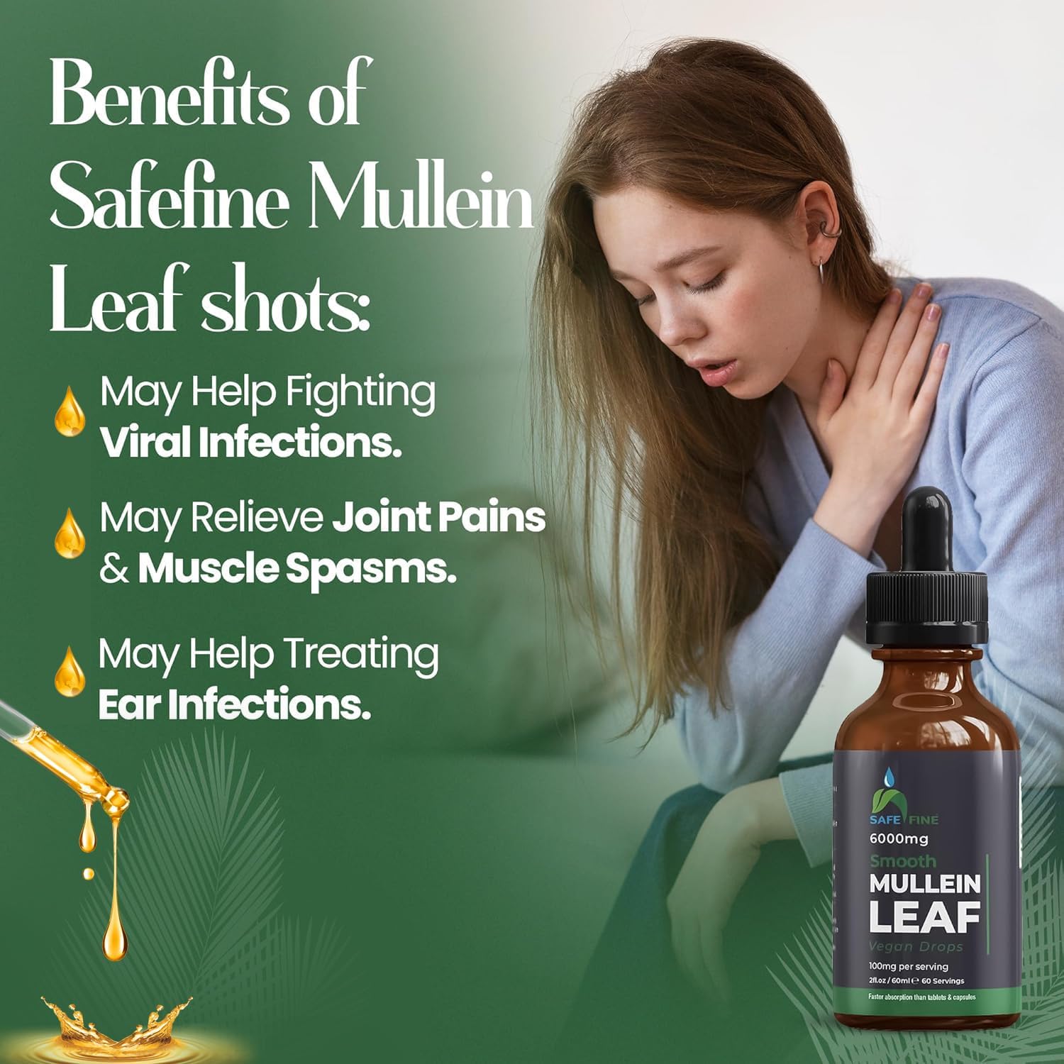 Organic Mullein Tincture Drops - Respiratory Health, Lung Support, Alcohol-Free, Vegan, Non-GMO - 2 fl oz - Sleep Aid & Immune Boost