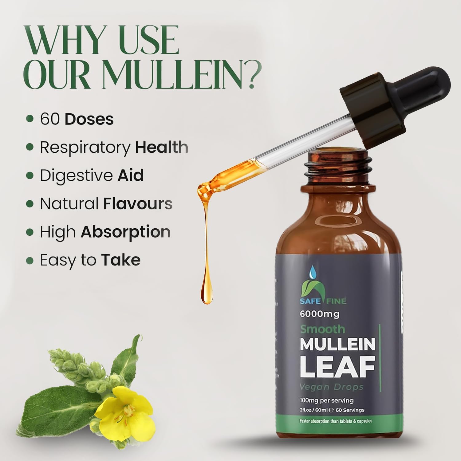 Organic Mullein Tincture Drops - Respiratory Health, Lung Support, Alcohol-Free, Vegan, Non-GMO - 2 fl oz - Sleep Aid & Immune Boost