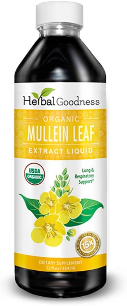 Organic Mullien Leaf Tincture Liquid Extract - Lung & Immune Support - Vegan 12 oz Supplement - Herbal Goodness USA