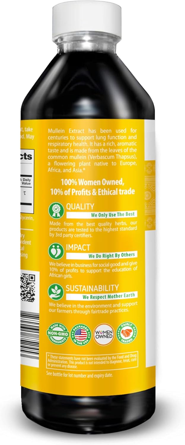 Organic Mullien Leaf Tincture Liquid Extract - Lung & Immune Support - Vegan 12 oz Supplement - Herbal Goodness USA