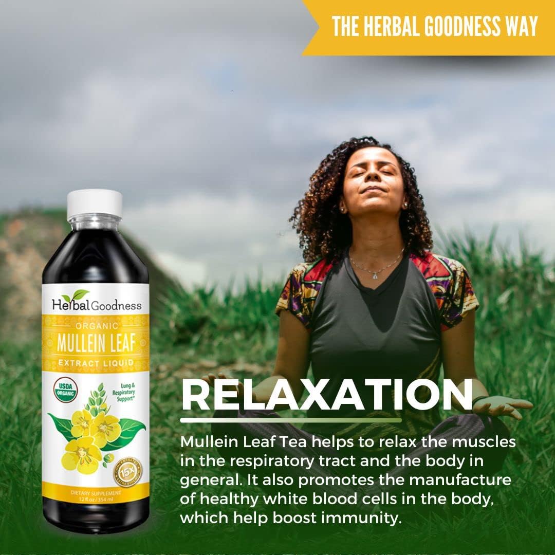 Organic Mullien Leaf Tincture Liquid Extract - Lung & Immune Support - Vegan 12 oz Supplement - Herbal Goodness USA