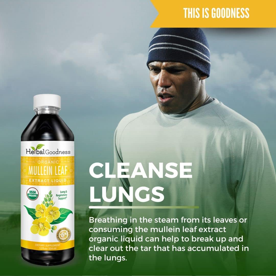 Organic Mullien Leaf Tincture Liquid Extract - Lung & Immune Support - Vegan 12 oz Supplement - Herbal Goodness USA