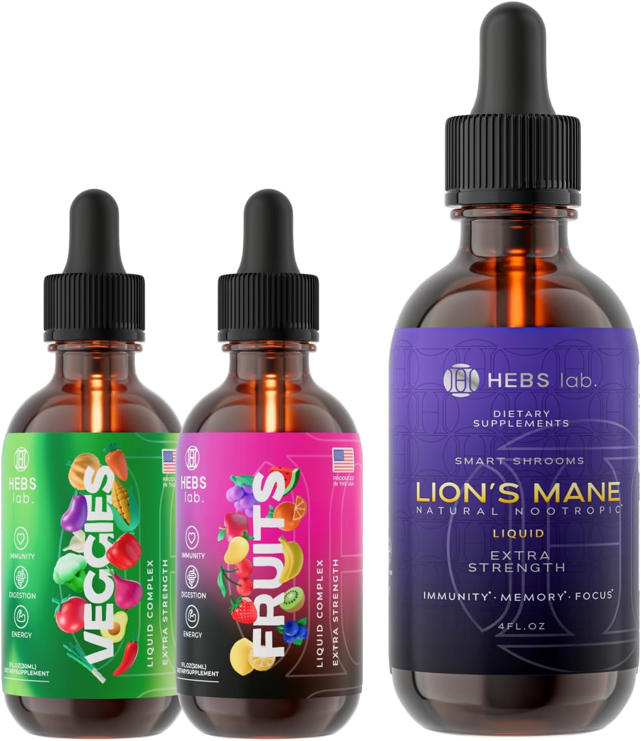 Organic Multivitamin Fruits/Veggies Bundle with Lions Mane Extract for Energy and Immune Support
