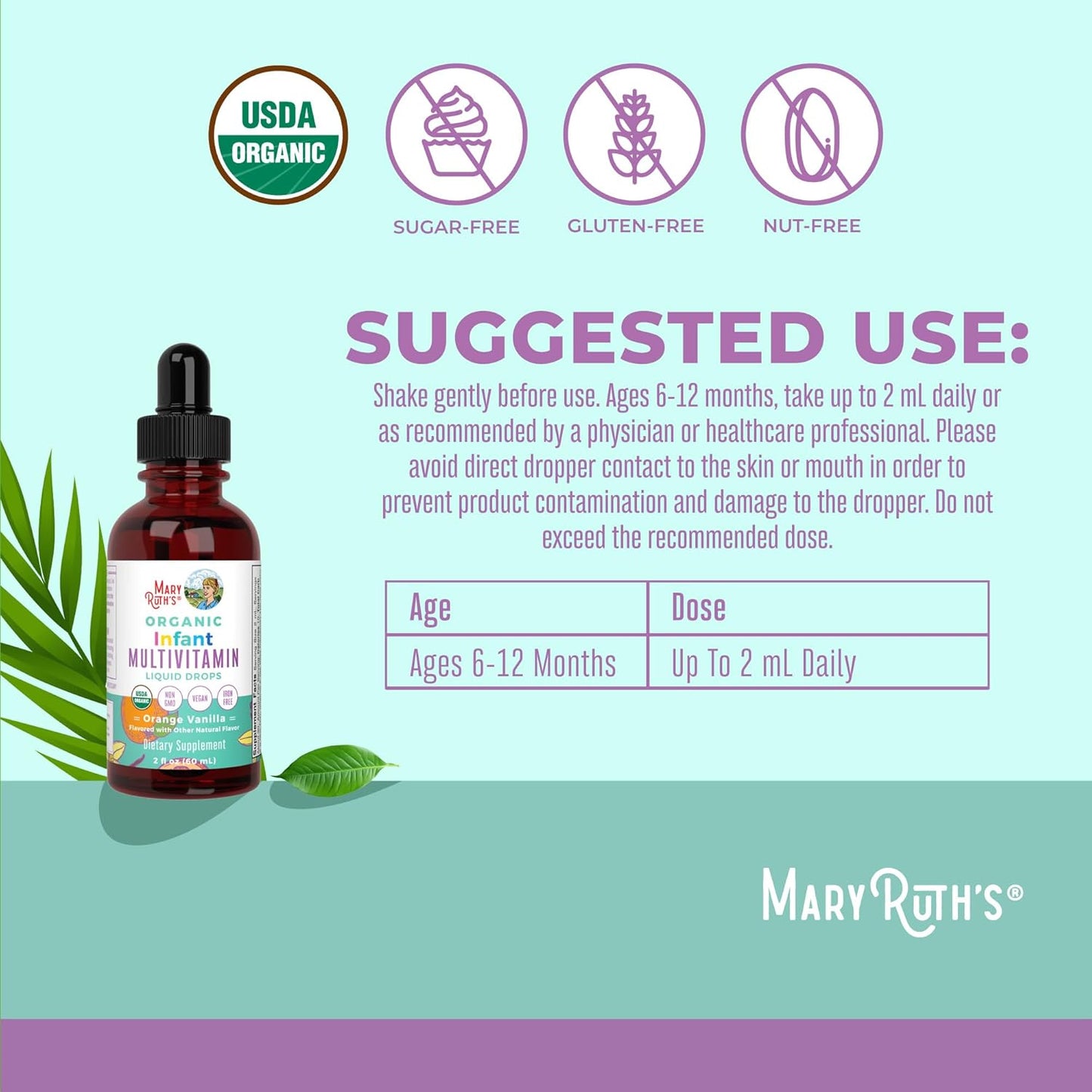 Organic Multivitamin Liquid Drops for Babies 6-12 Months | Immune Support & Wellness | Vegan & Non-GMO | Gluten Free | 2 Fl Oz