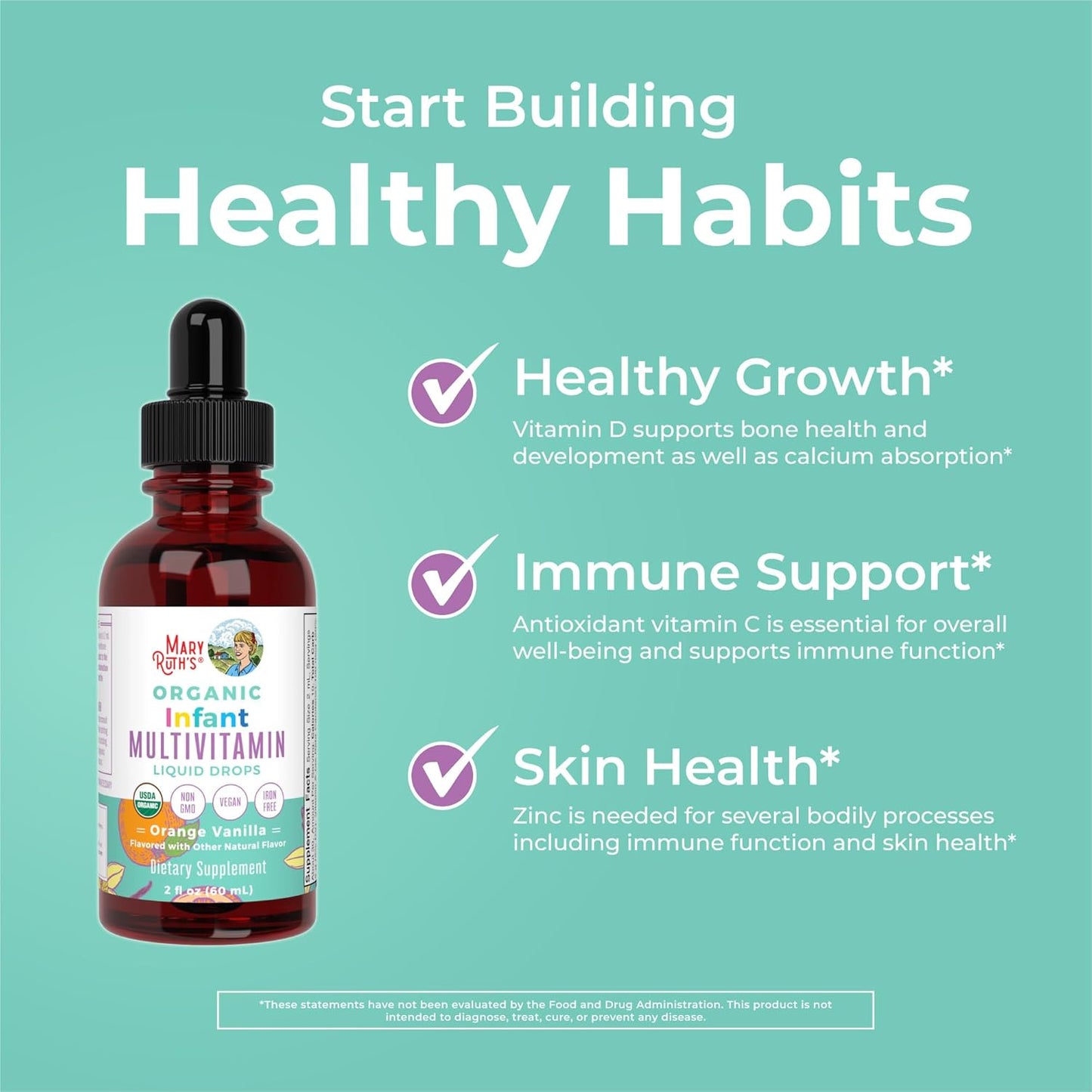 Organic Multivitamin Liquid Drops for Babies 6-12 Months | Immune Support & Wellness | Vegan & Non-GMO | Gluten Free | 2 Fl Oz