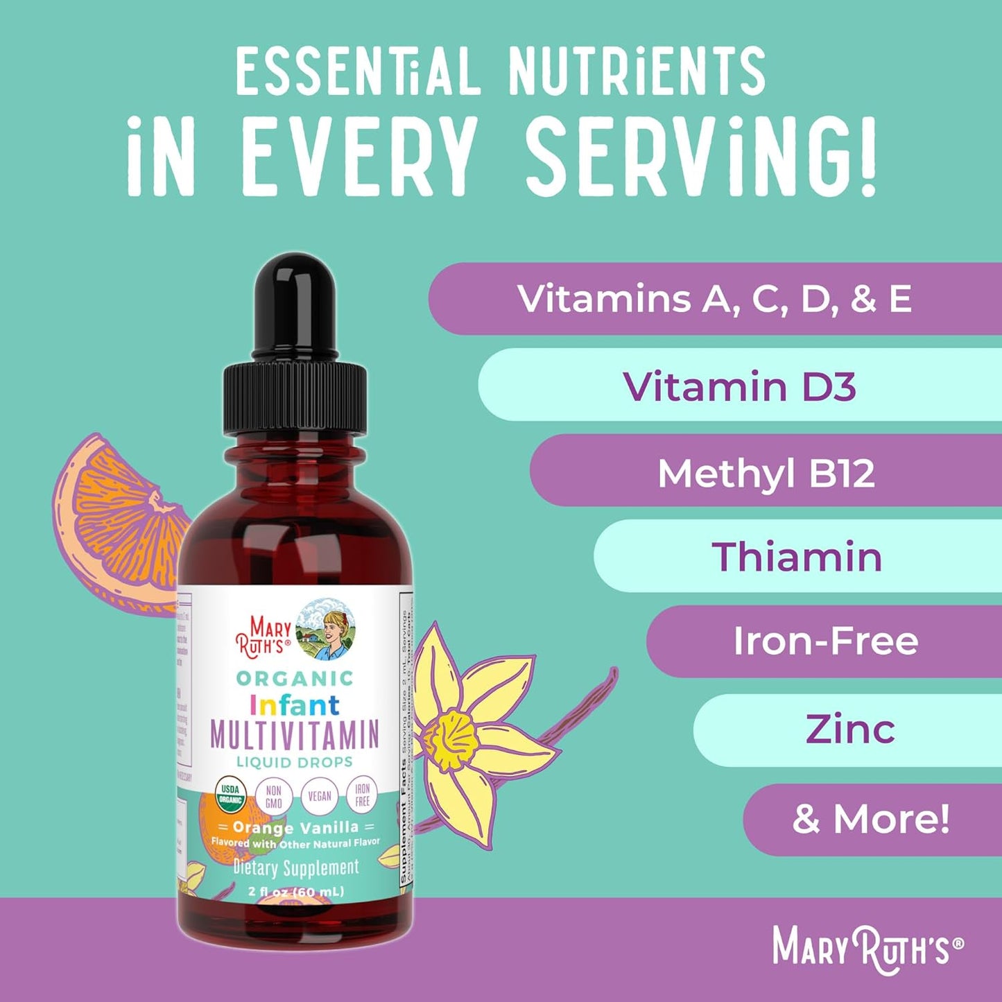 Organic Multivitamin Liquid Drops for Babies 6-12 Months | Immune Support & Wellness | Vegan & Non-GMO | Gluten Free | 2 Fl Oz