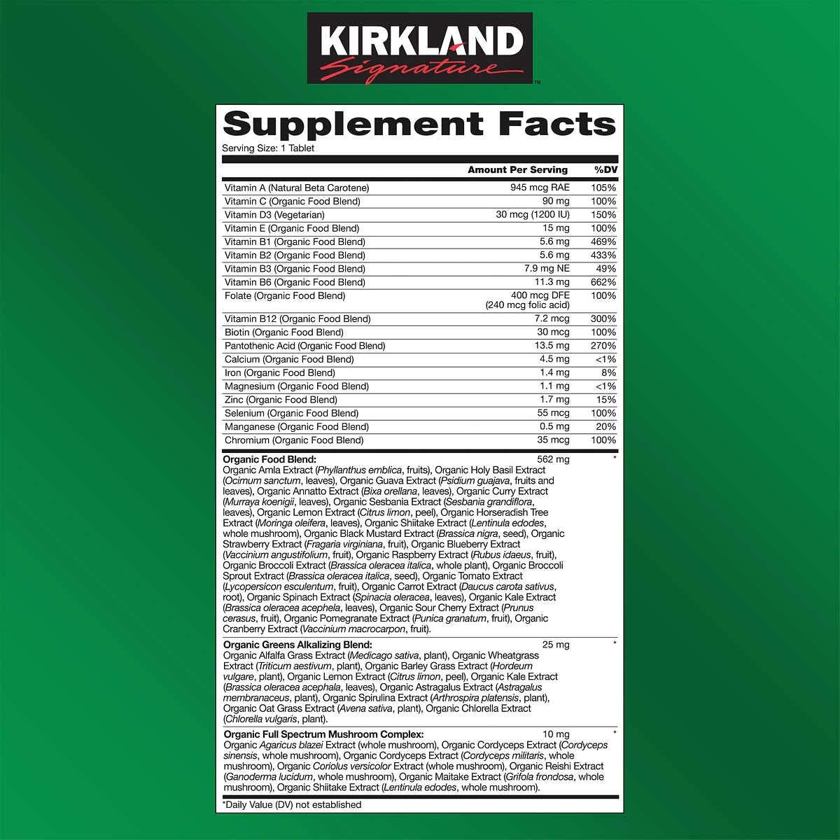 Organic Multivitamin Supplement by KIRKLAND Signature - 80 Coated Tablets
