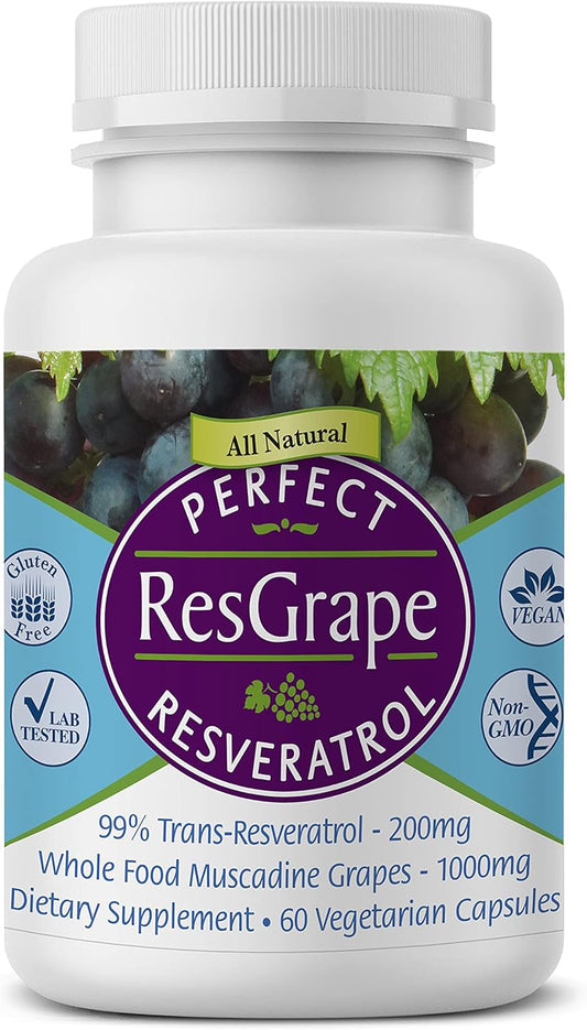 Organic Muscadine Grape Resveratrol Supplement - 60 Veggie Capsules - Trans-Resveratrol Formula by Perfect Supplements