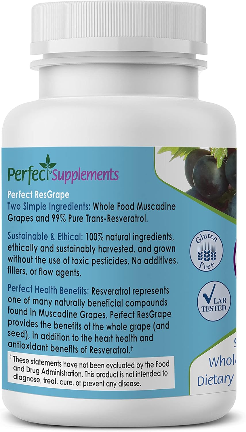Organic Muscadine Grape Resveratrol Supplement - 60 Veggie Capsules - Trans-Resveratrol Formula by Perfect Supplements